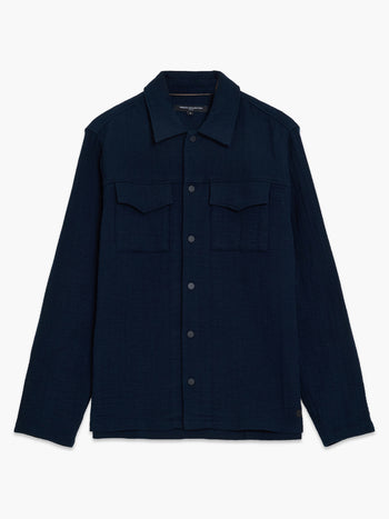 Long Sleeve Stripe Textured Canvas Navy Shirt