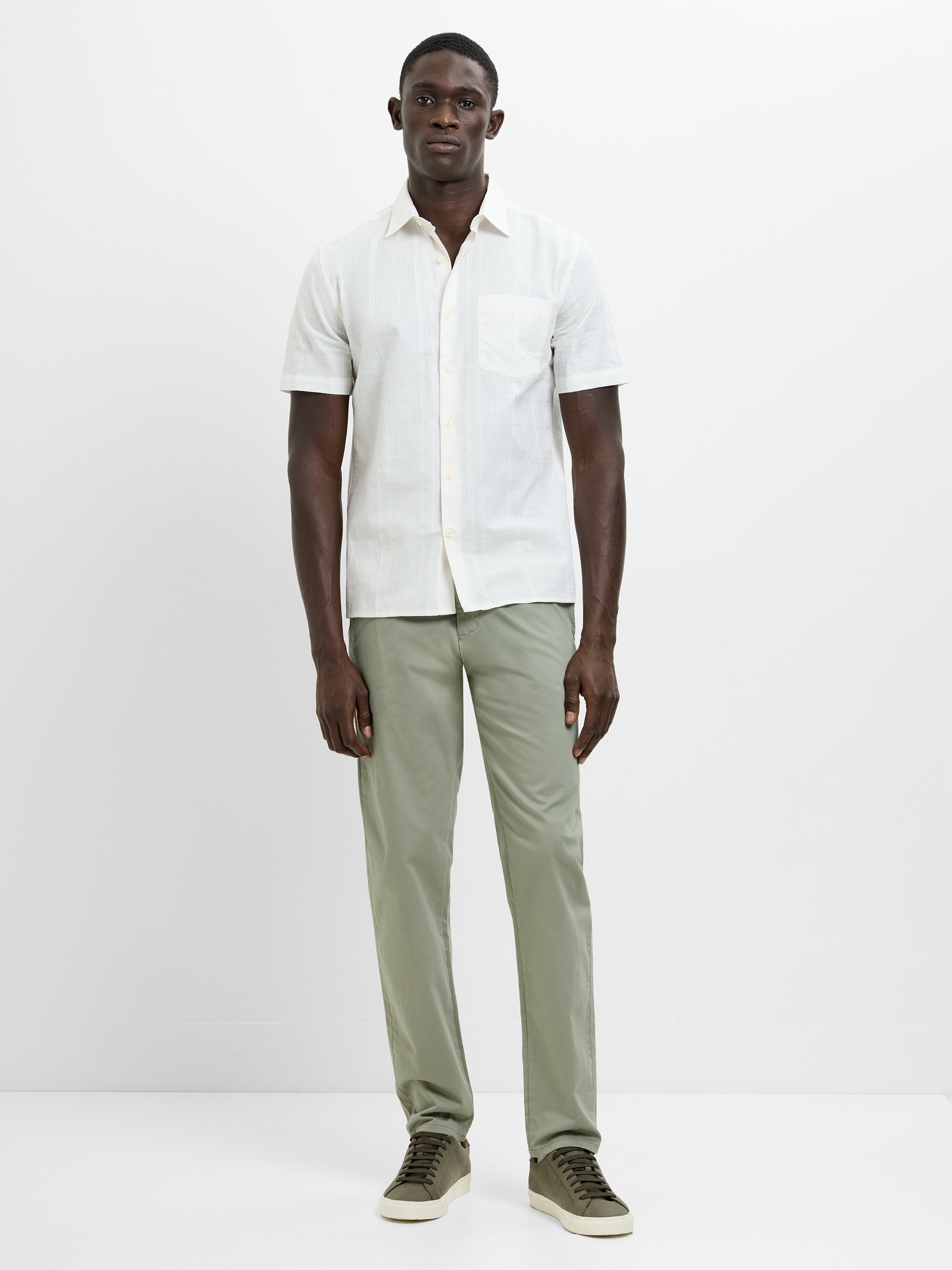 Short Sleeve Dobby Woven Check Cream Shirt