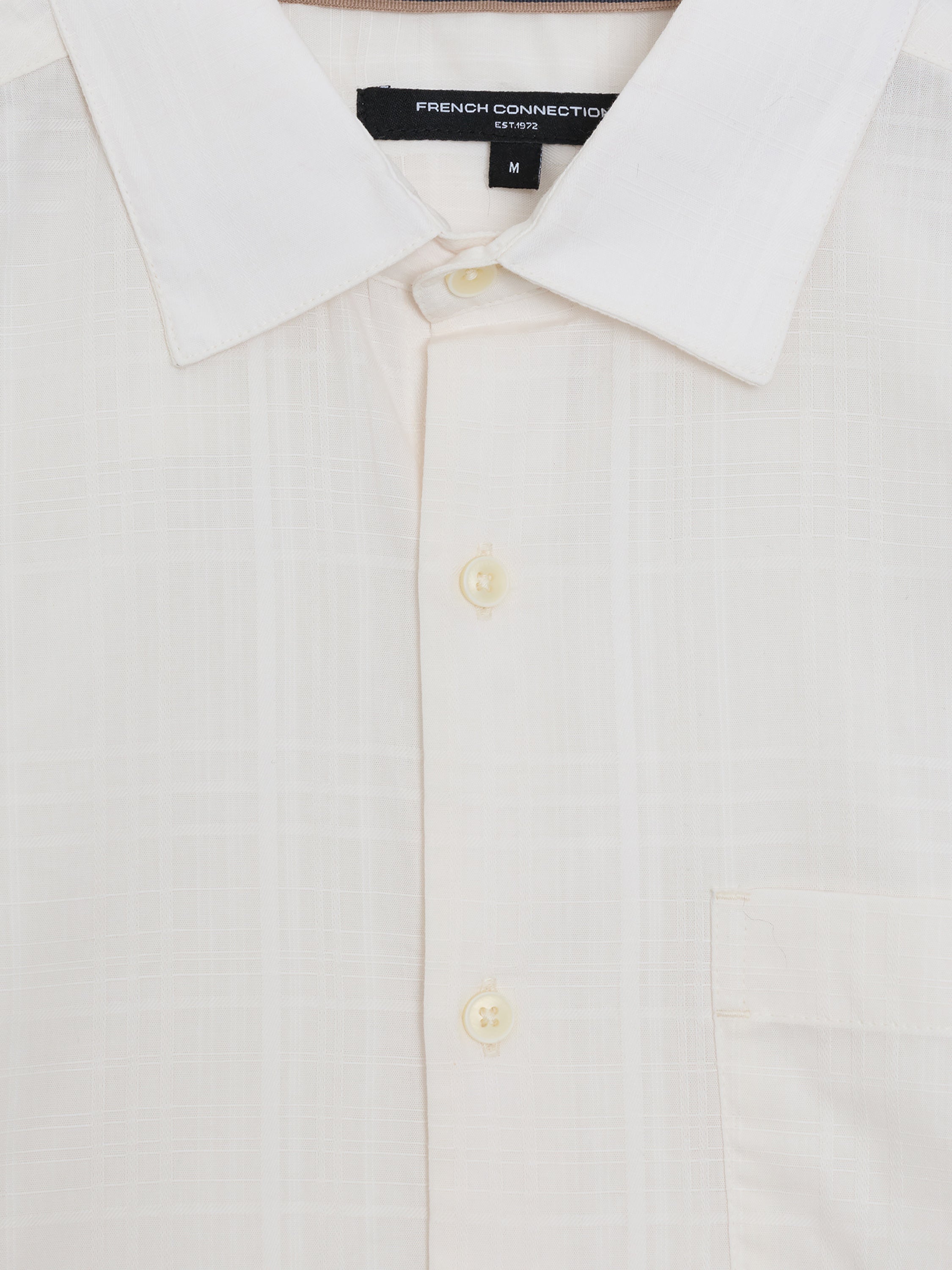 Short Sleeve Dobby Woven Check Cream Shirt