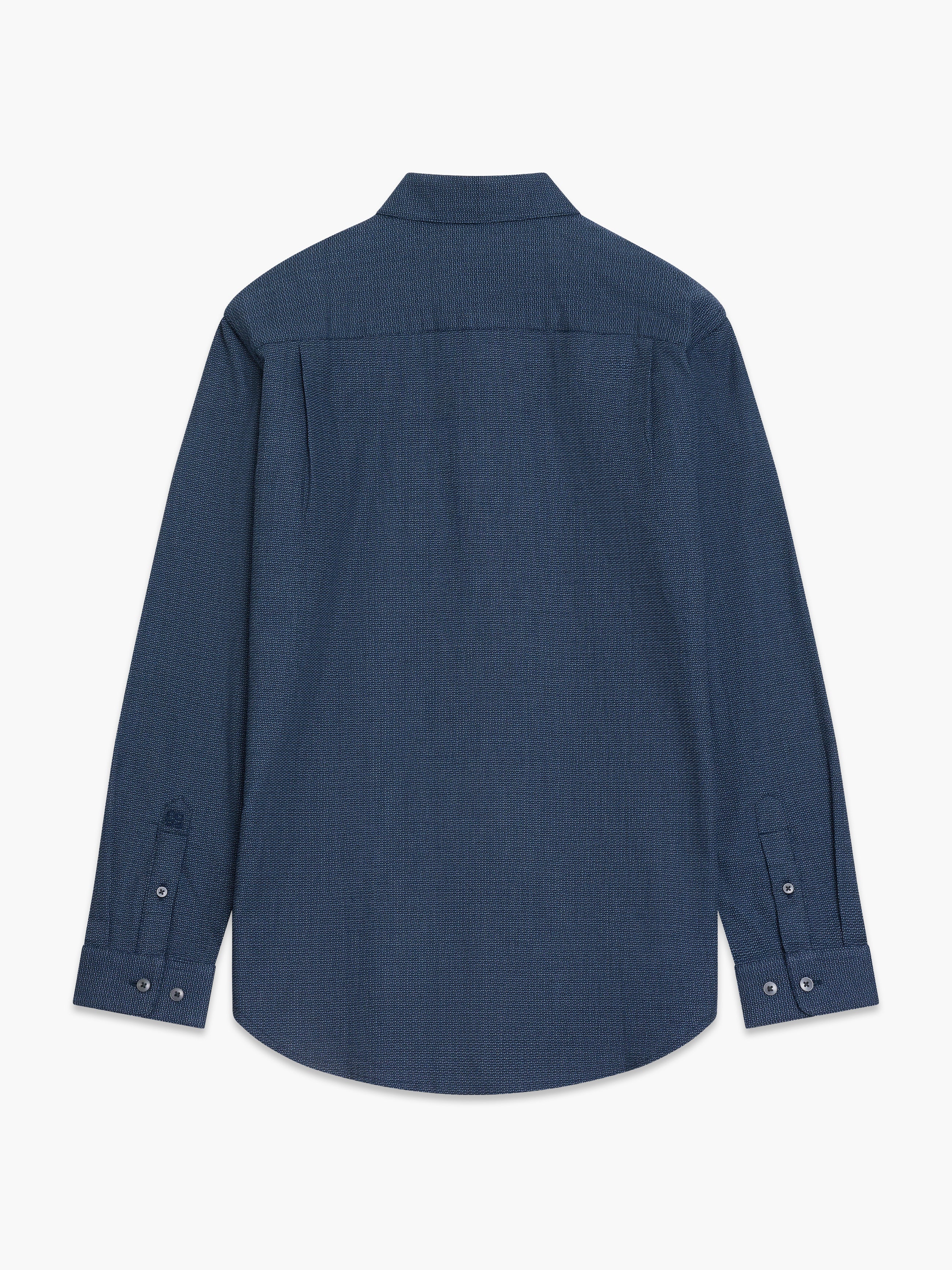 Long Sleeve Basket Weave Two Tone Blue Tweed Shirt