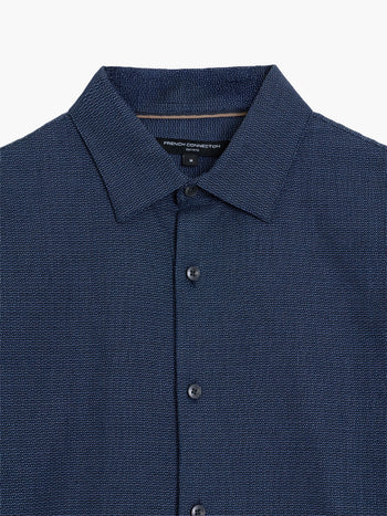 Long Sleeve Basket Weave Two Tone Blue Tweed Shirt