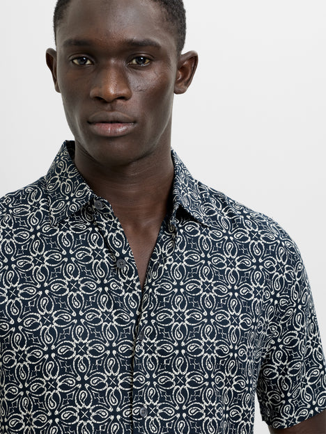 Short Sleeve Floral Print Navy Shirt