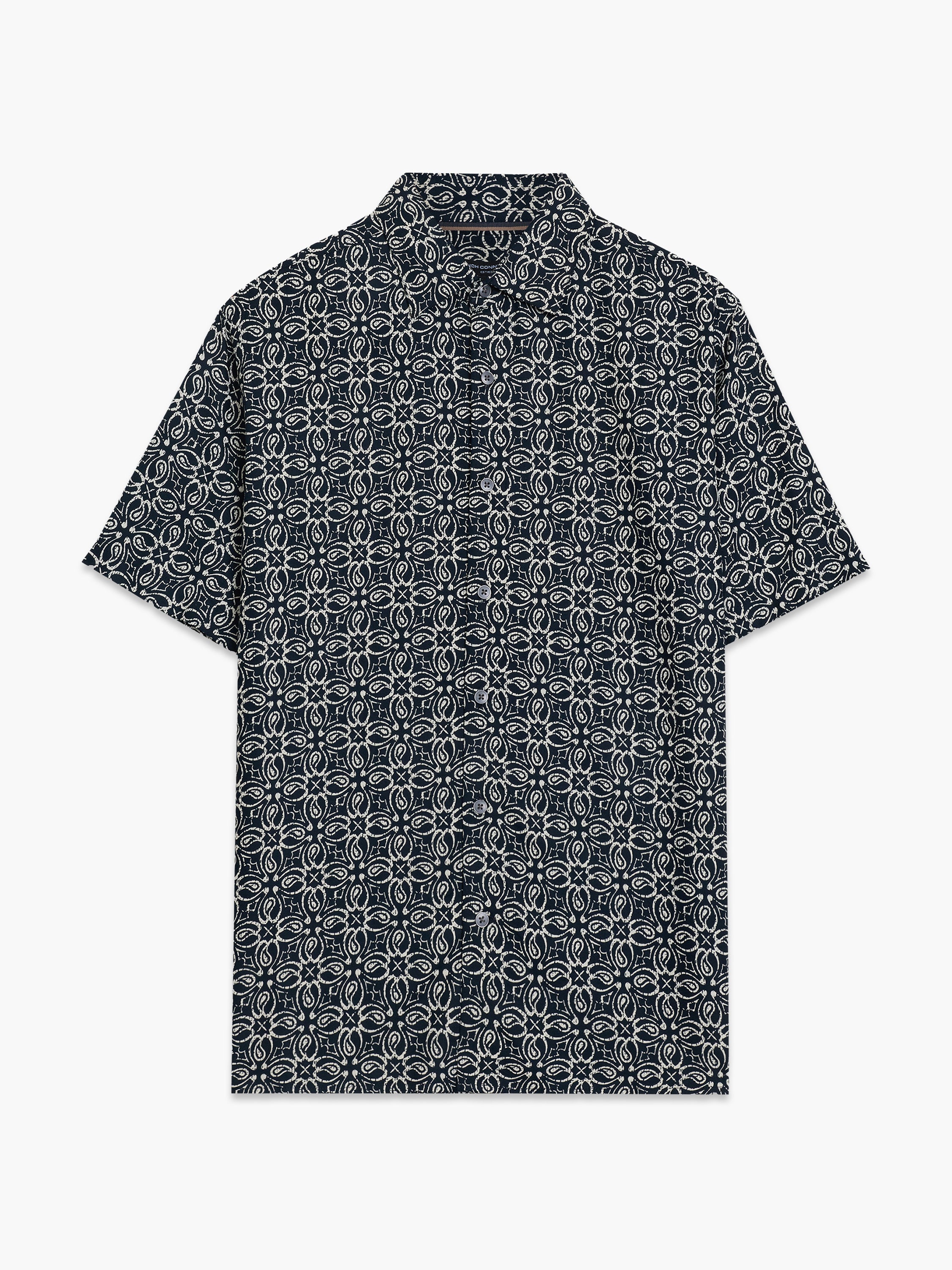 Short Sleeve Floral Print Navy Shirt