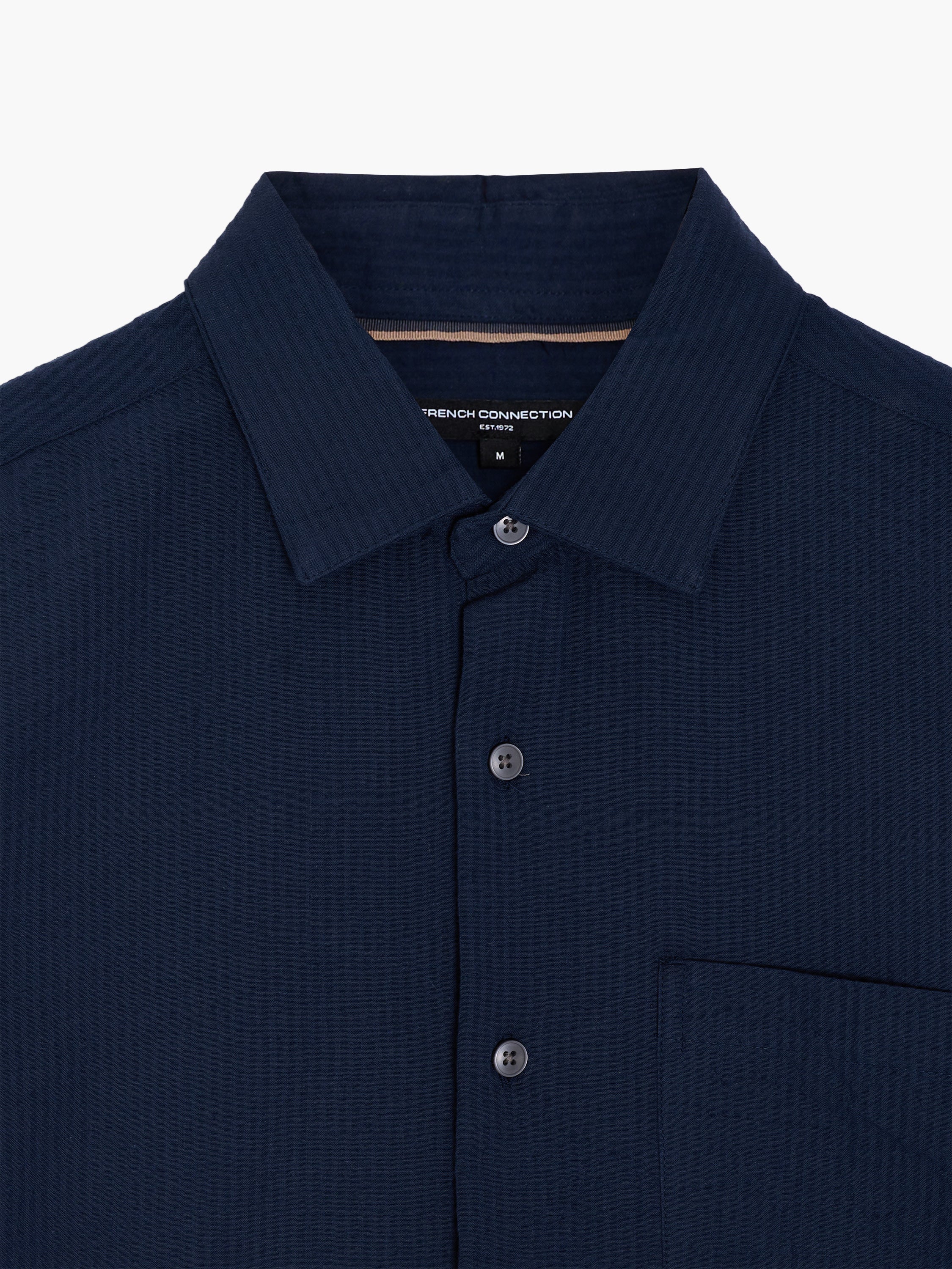 Short Sleeve Seersucker Dark Blue Shirt