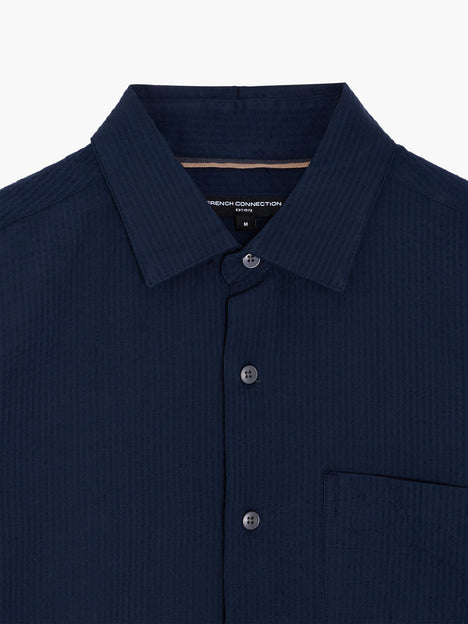 Short Sleeve Seersucker Dark Blue Shirt