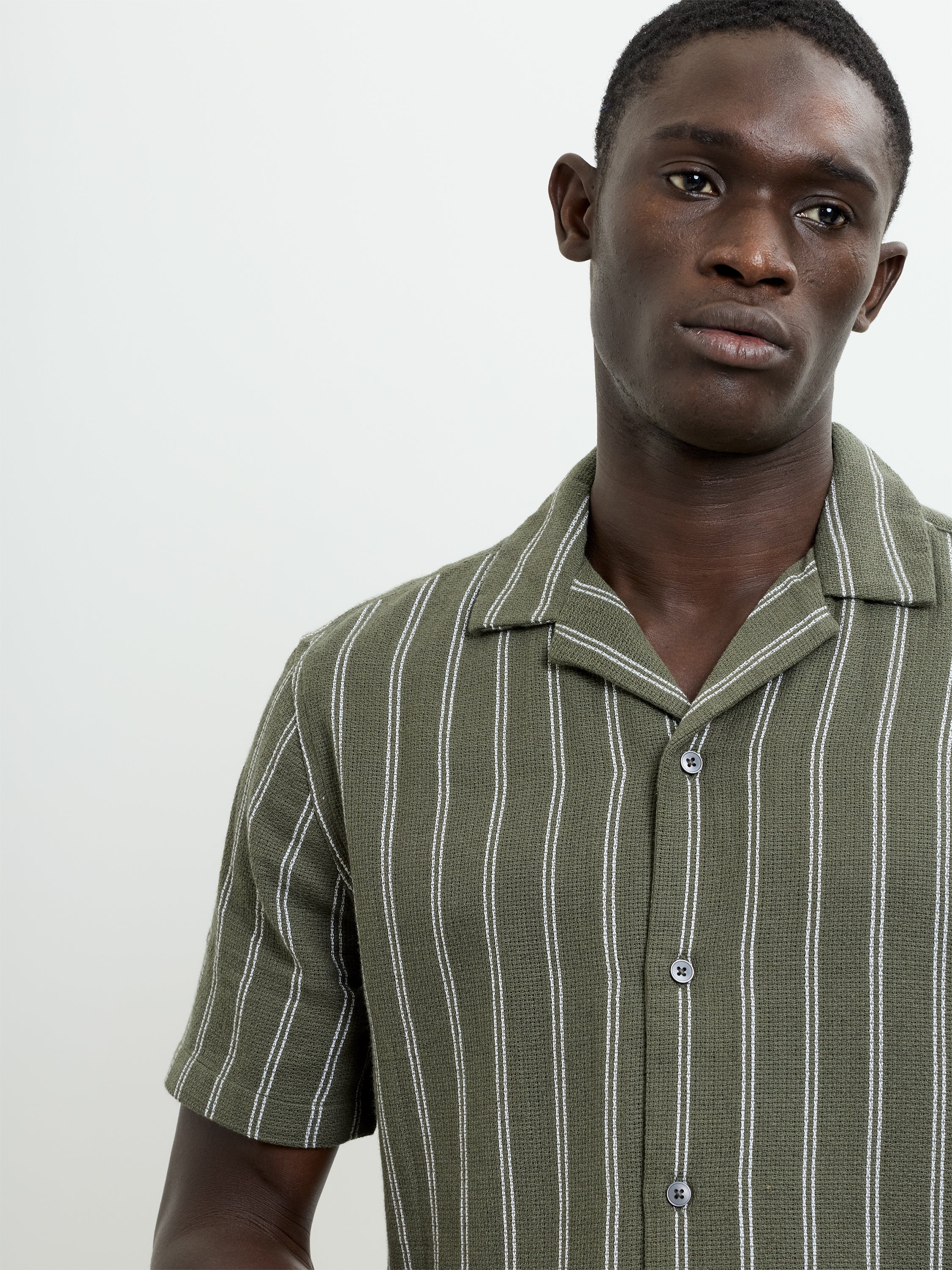 Short Sleeve Open Weave Striped Holiday Shirt