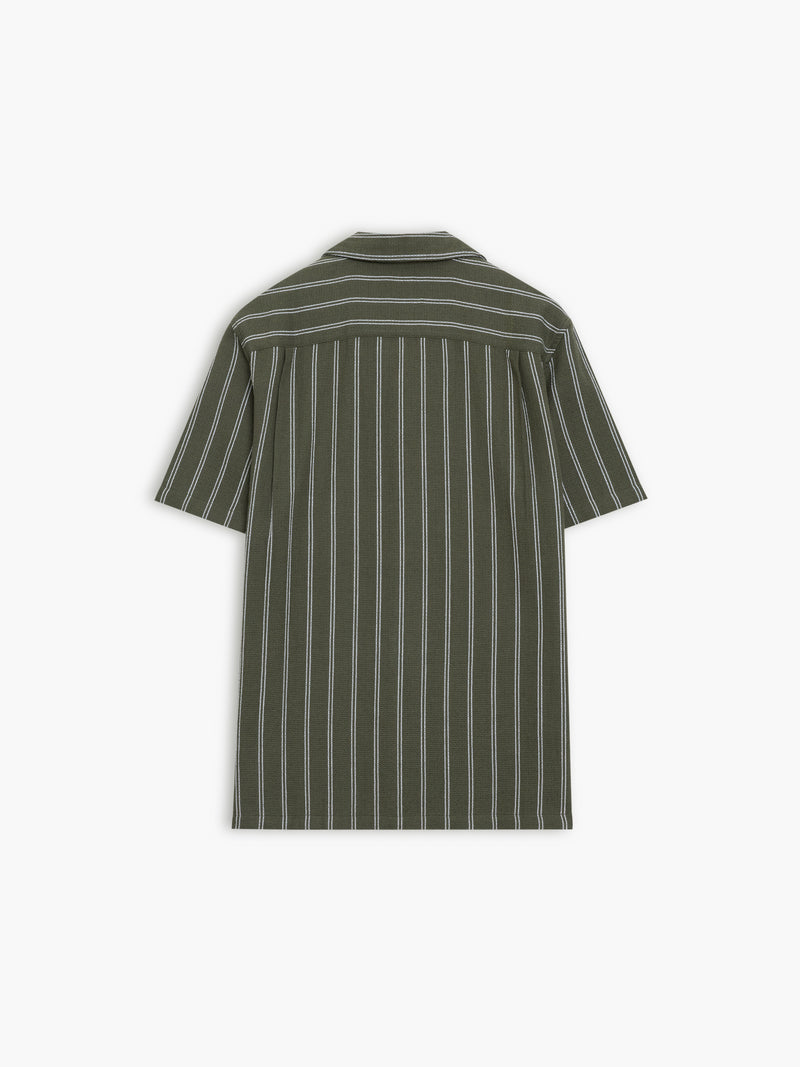 Short Sleeve Open Weave Striped Holiday Shirt