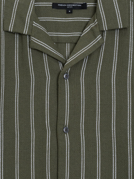 Short Sleeve Open Weave Green Striped Holiday Shirt