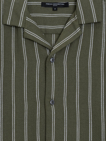 Short Sleeve Open Weave Green Striped Holiday Shirt