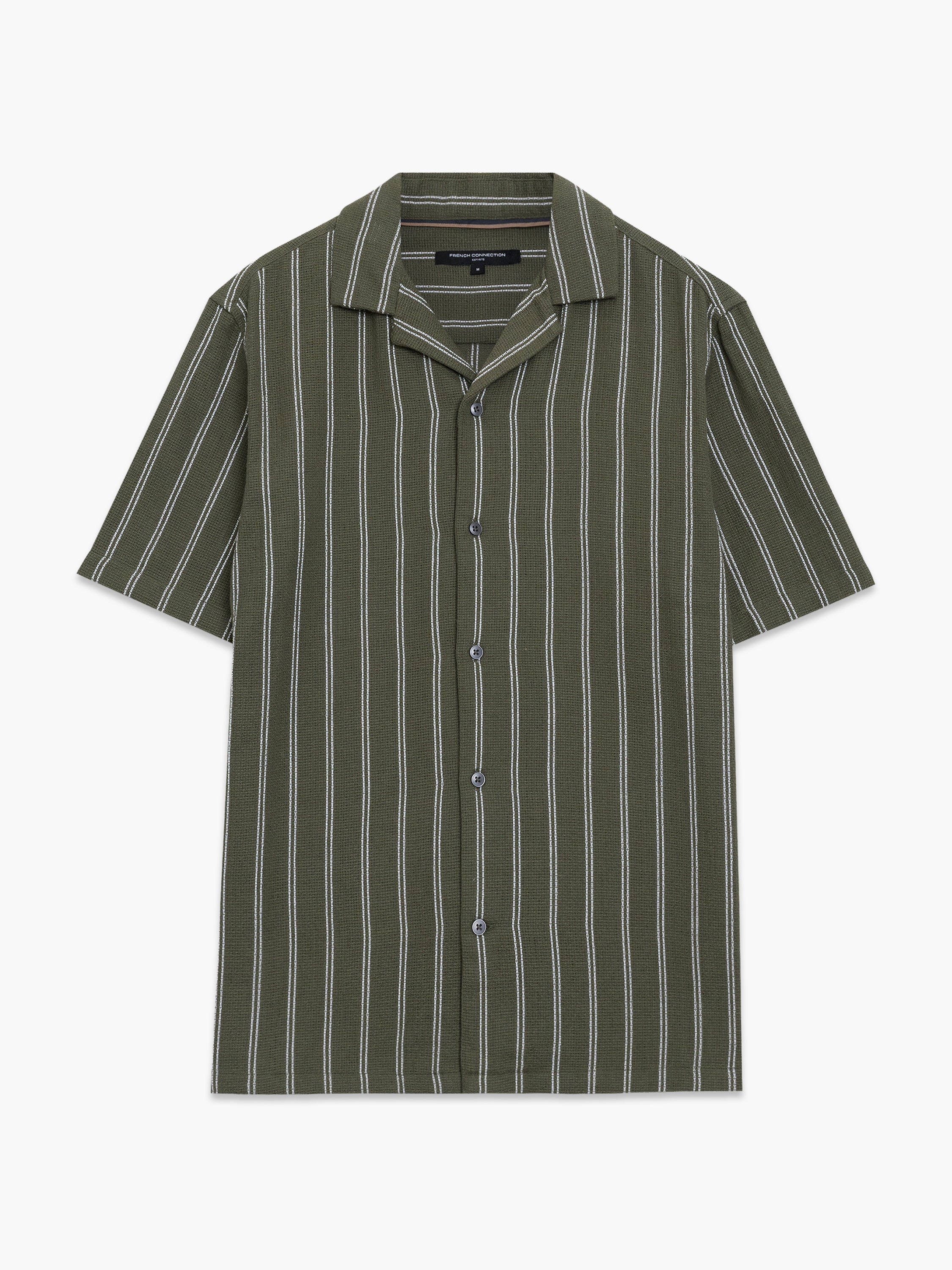 Short Sleeve Open Weave Green Striped Holiday Shirt
