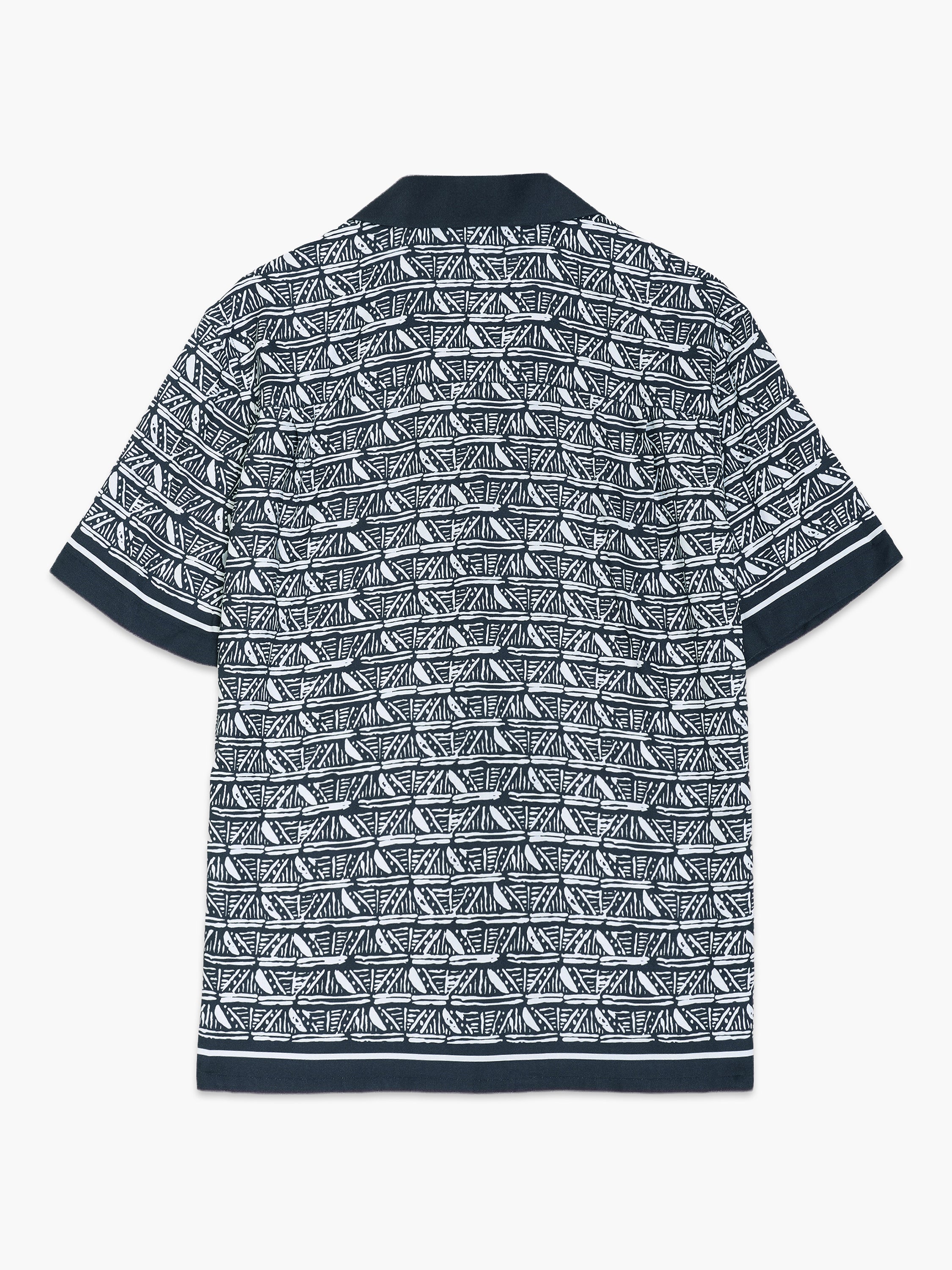 Short Sleeve Geometric Print Navy Holiday Shirt