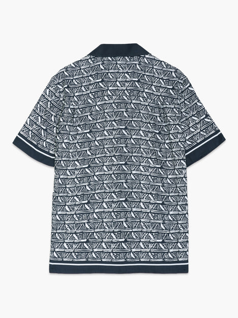 Short Sleeve Geometric Print Navy Holiday Shirt