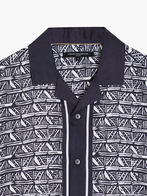 Short Sleeve Geometric Print Navy Holiday Shirt