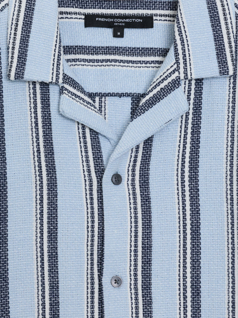 Short Sleeve Blue Striped Revere Collar Shirt