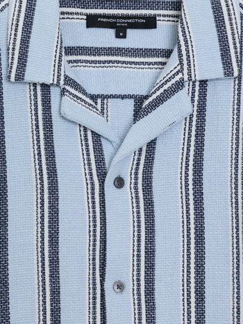 Short Sleeve Blue Striped Revere Collar Shirt