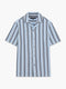 Short Sleeve Blue Striped Revere Collar Shirt