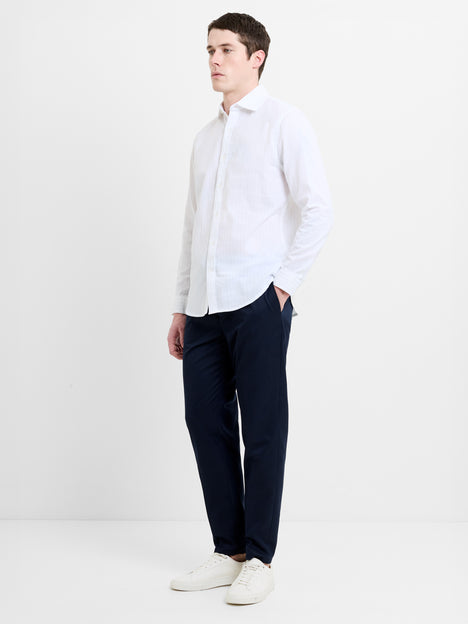 Long Sleeve Seersucker Pinstripe White Shirt