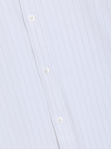 Long Sleeve Seersucker Pinstripe White Shirt