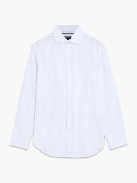 Long Sleeve Seersucker Pinstripe White Shirt