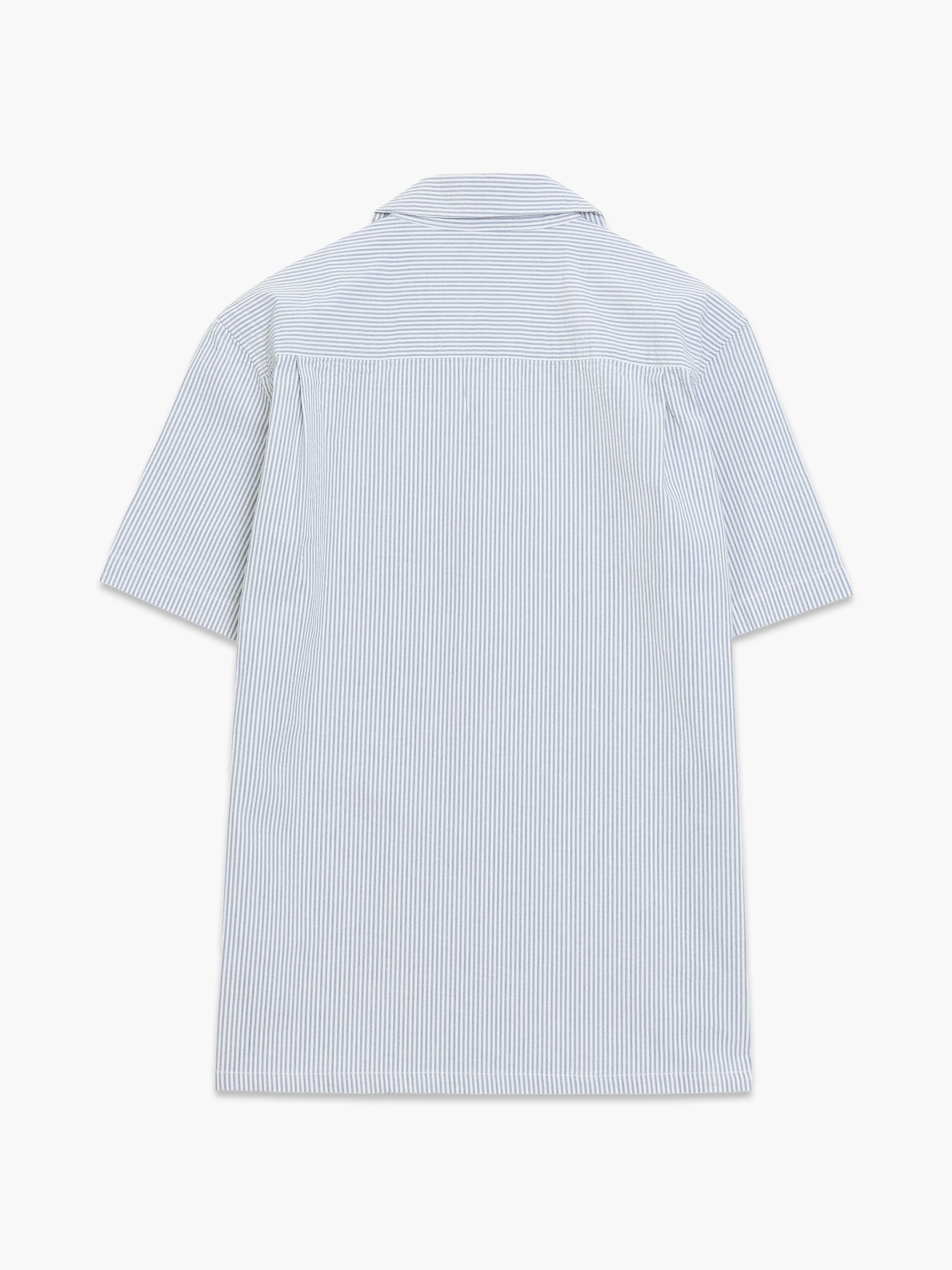Short Sleeve Seersucker Blue Striped Holiday Shirt