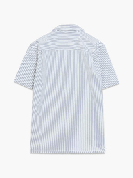 Short Sleeve Seersucker Blue Striped Holiday Shirt