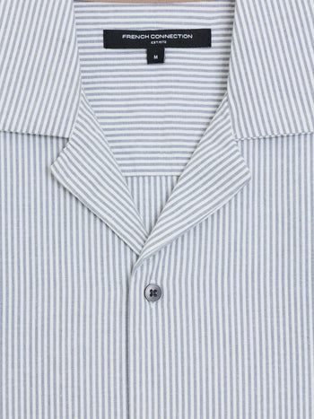 Short Sleeve Seersucker Blue Striped Holiday Shirt