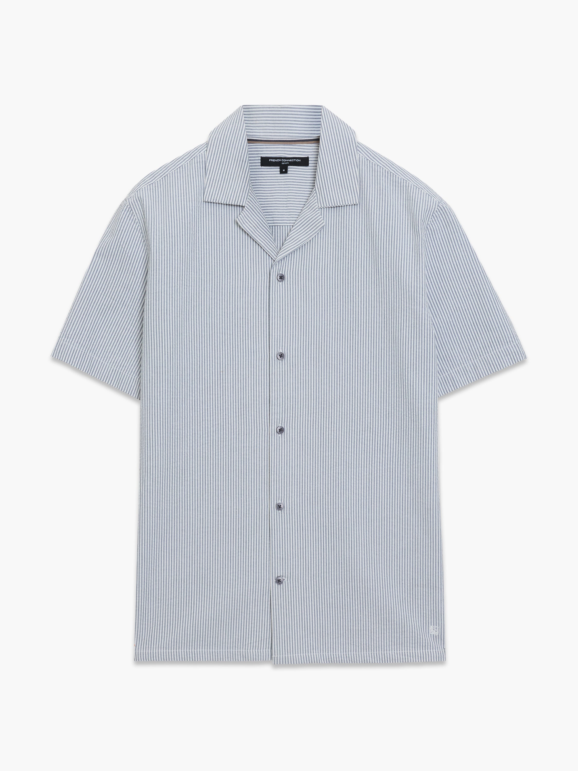 Short Sleeve Seersucker Blue Striped Holiday Shirt