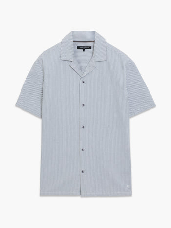 Short Sleeve Seersucker Blue Striped Holiday Shirt