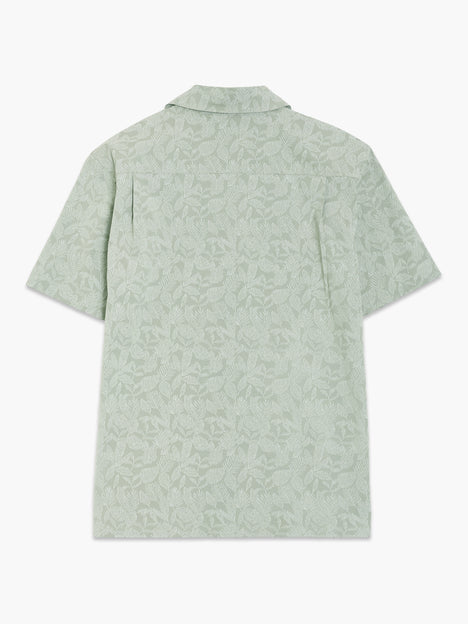 Short Sleeve Tropical Leaf Print Green Shirt