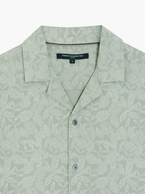 Short Sleeve Tropical Leaf Print Green Shirt