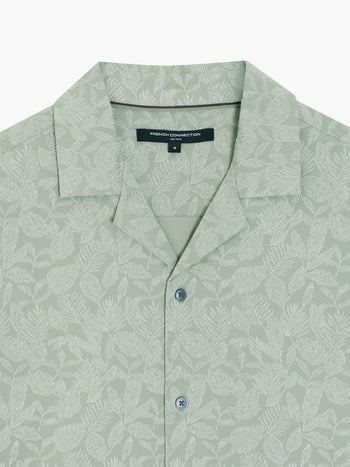 Short Sleeve Tropical Leaf Print Green Shirt