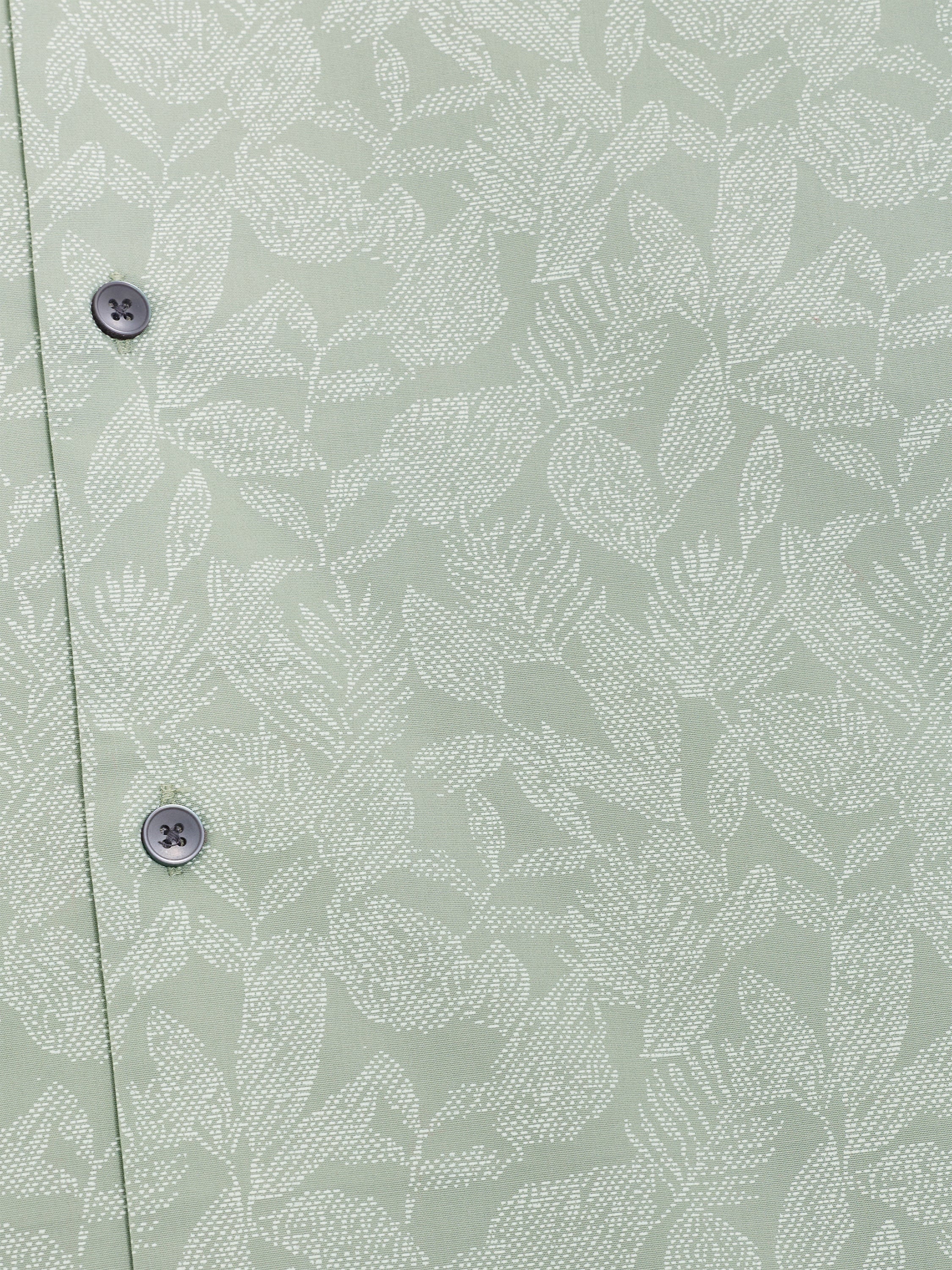 Short Sleeve Tropical Leaf Print Green Shirt
