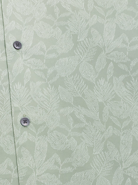 Short Sleeve Tropical Leaf Print Green Shirt
