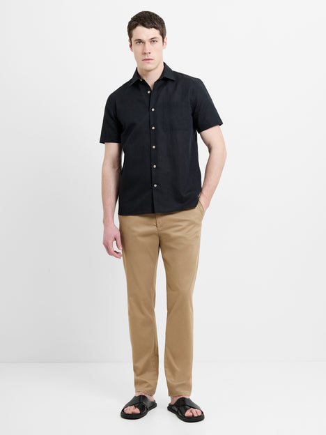 Short Sleeve Black Linen Blend Shirt