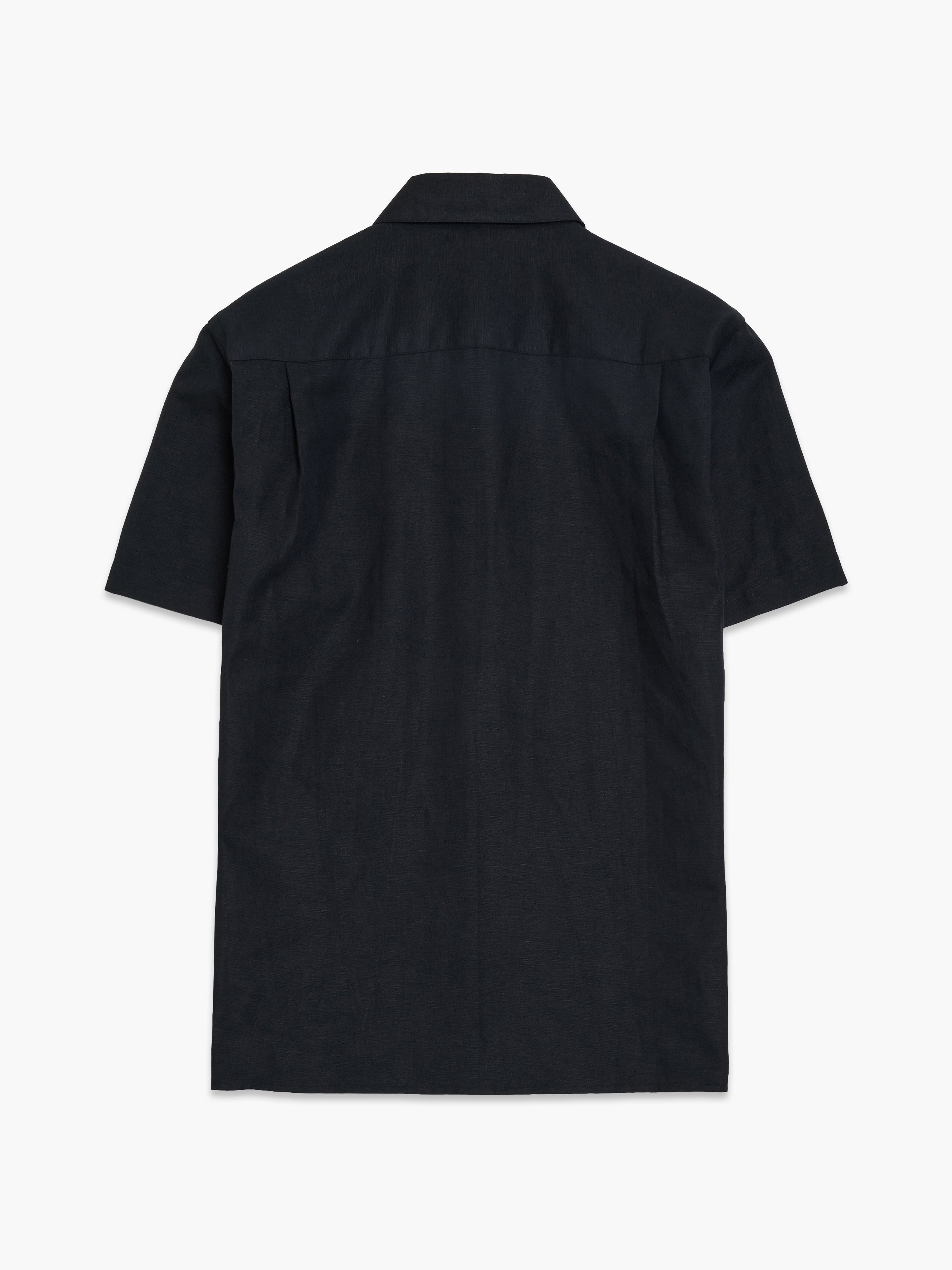 Short Sleeve Black Linen Blend Shirt