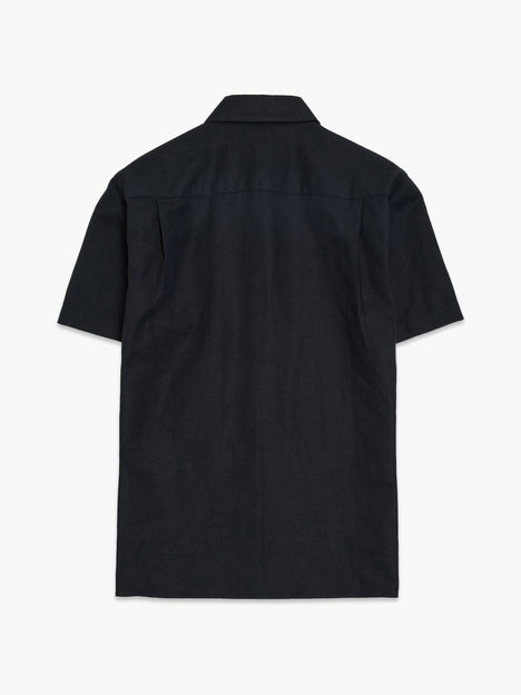 Short Sleeve Black Linen Blend Shirt