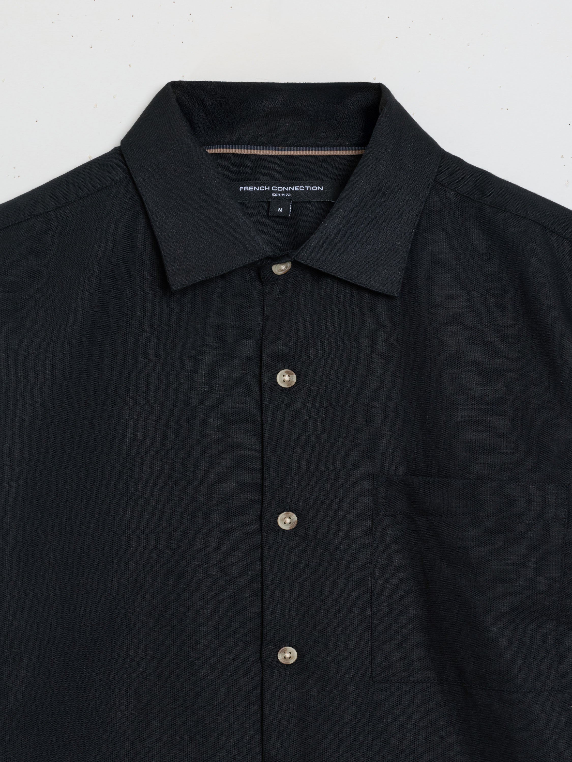 Short Sleeve Black Linen Blend Shirt