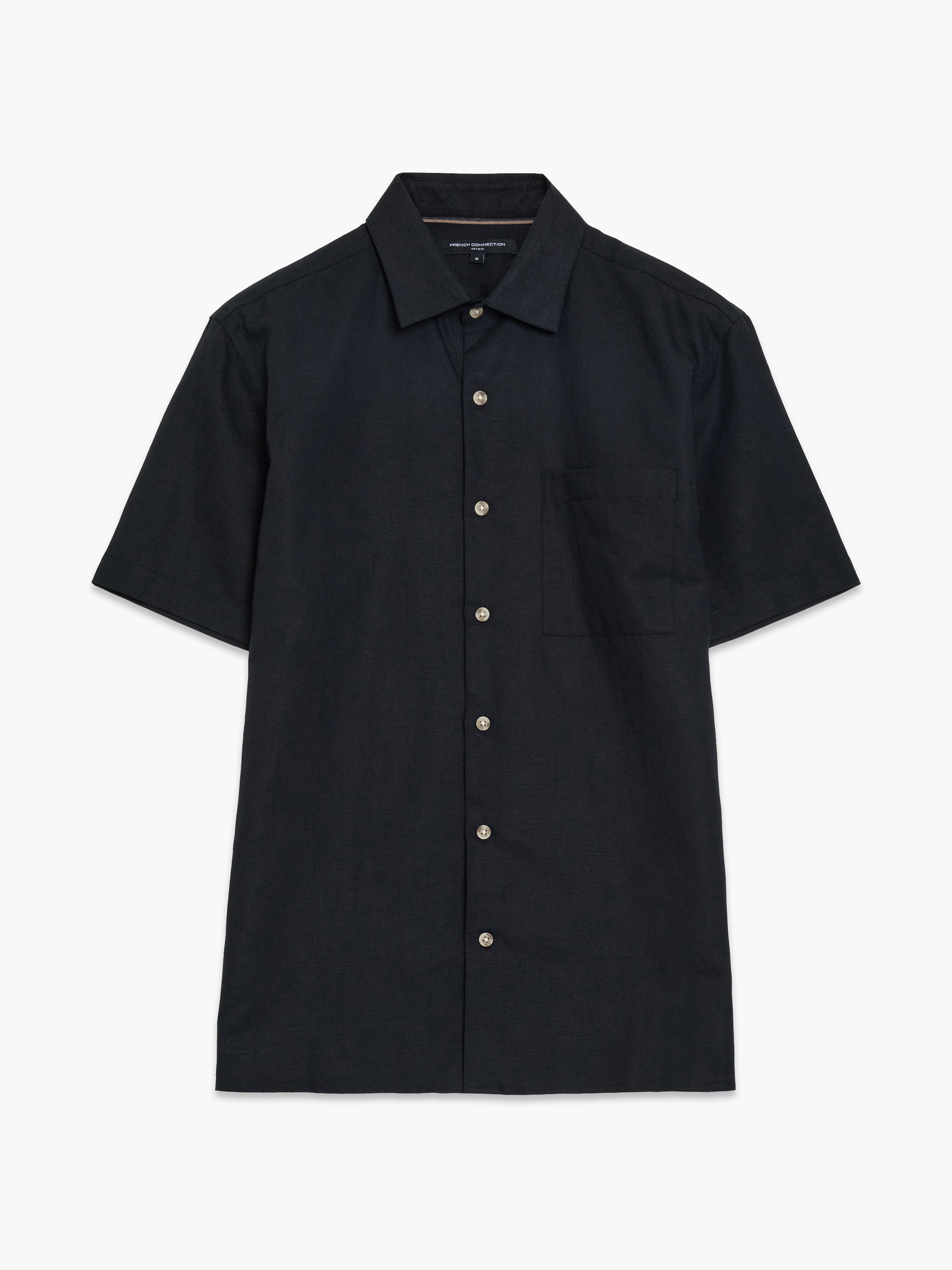 Short Sleeve Black Linen Blend Shirt