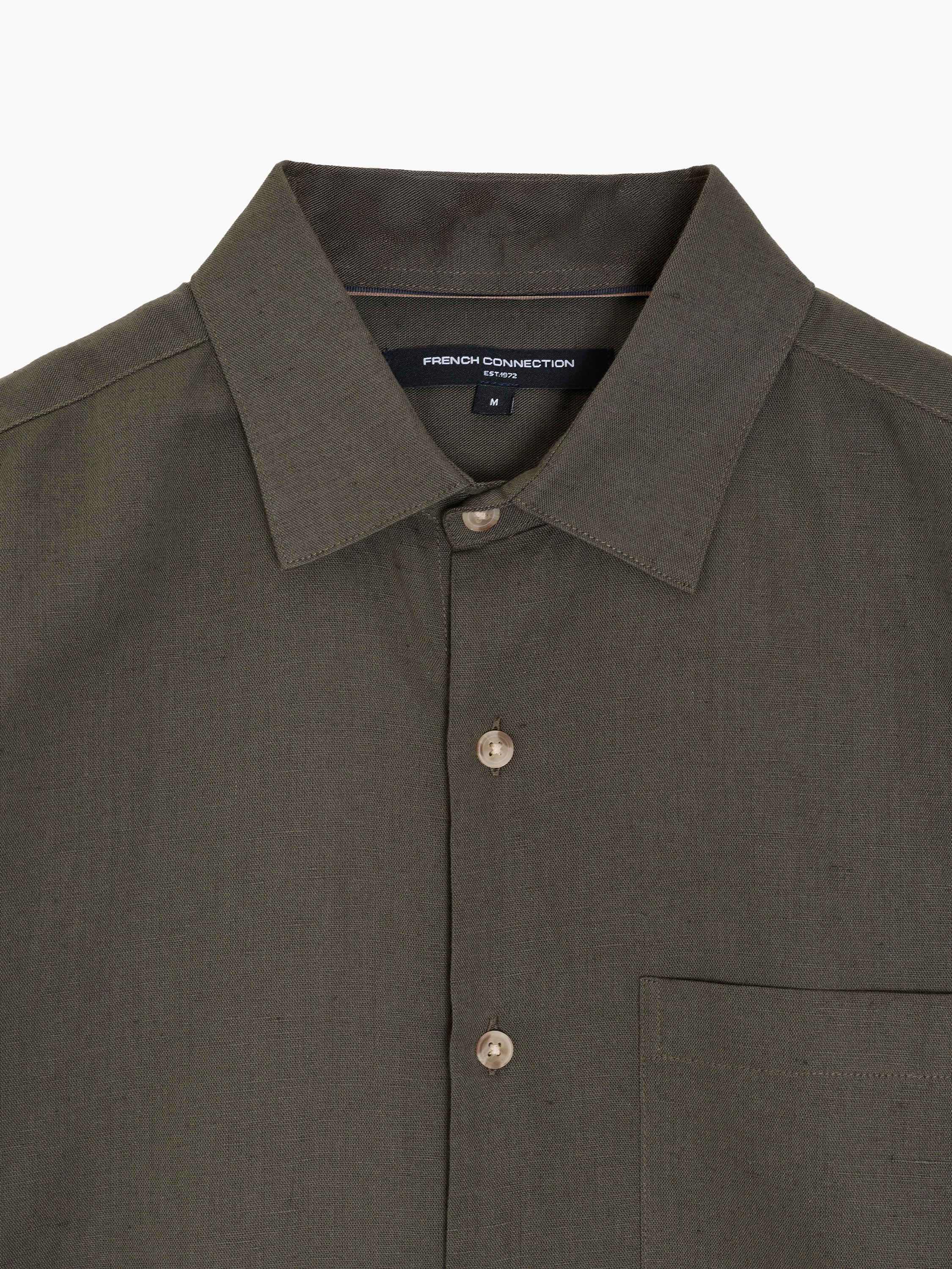 Short Sleeve Dark Green Linen Blend Shirt