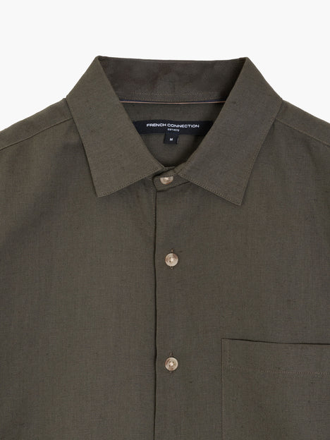 Short Sleeve Dark Green Linen Blend Shirt
