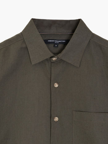 Short Sleeve Dark Green Linen Blend Shirt