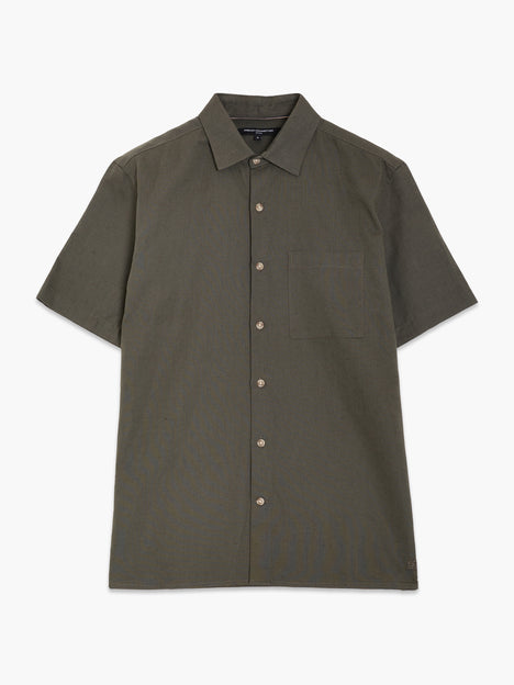Short Sleeve Dark Green Linen Blend Shirt