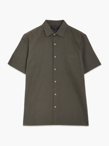 Short Sleeve Dark Green Linen Blend Shirt