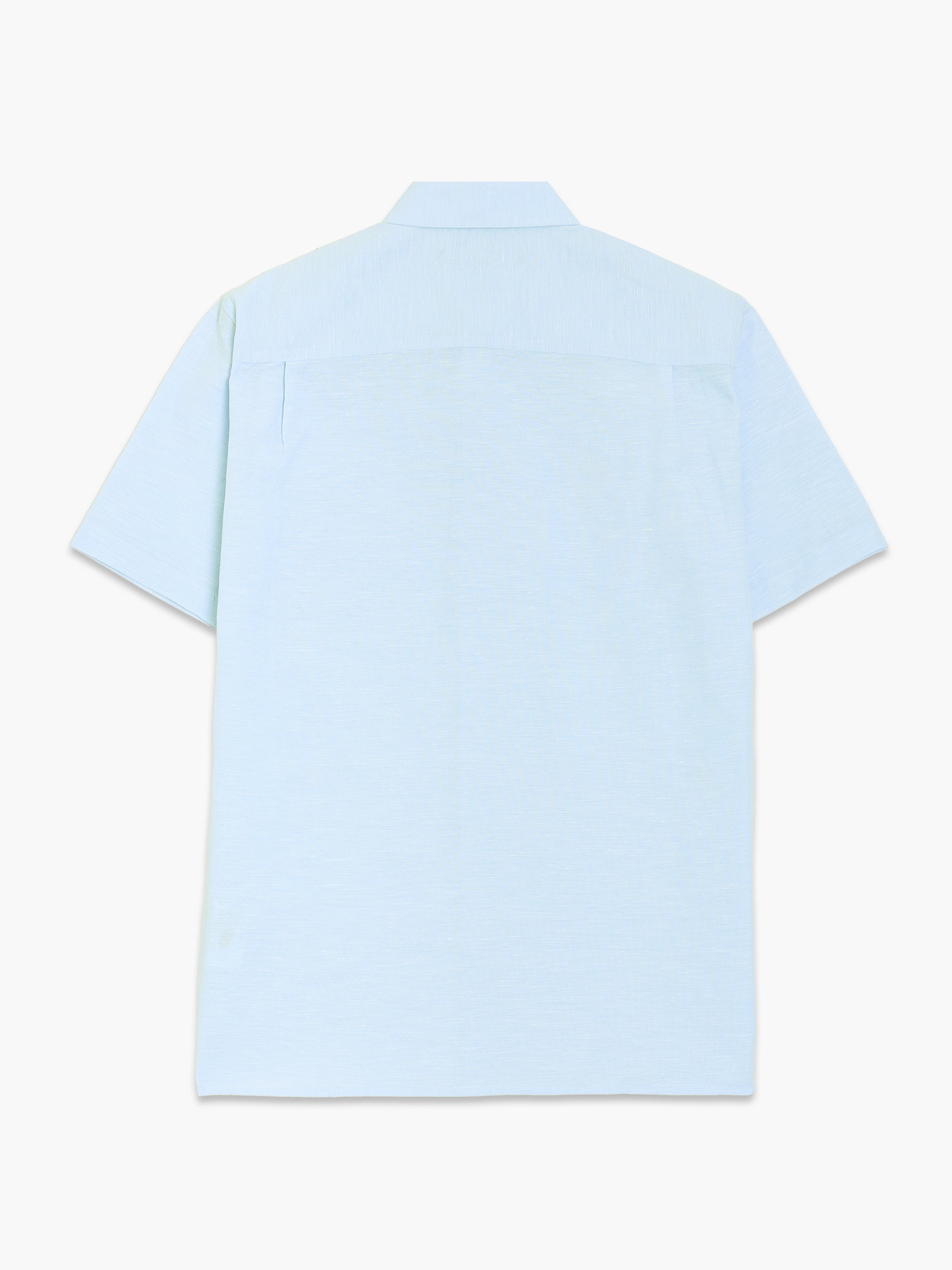 Short Sleeve Light Blue Linen Blend Shirt