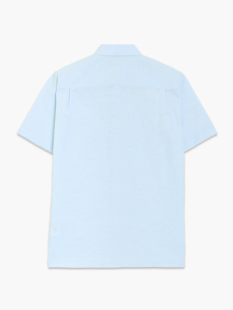 Short Sleeve Light Blue Linen Blend Shirt