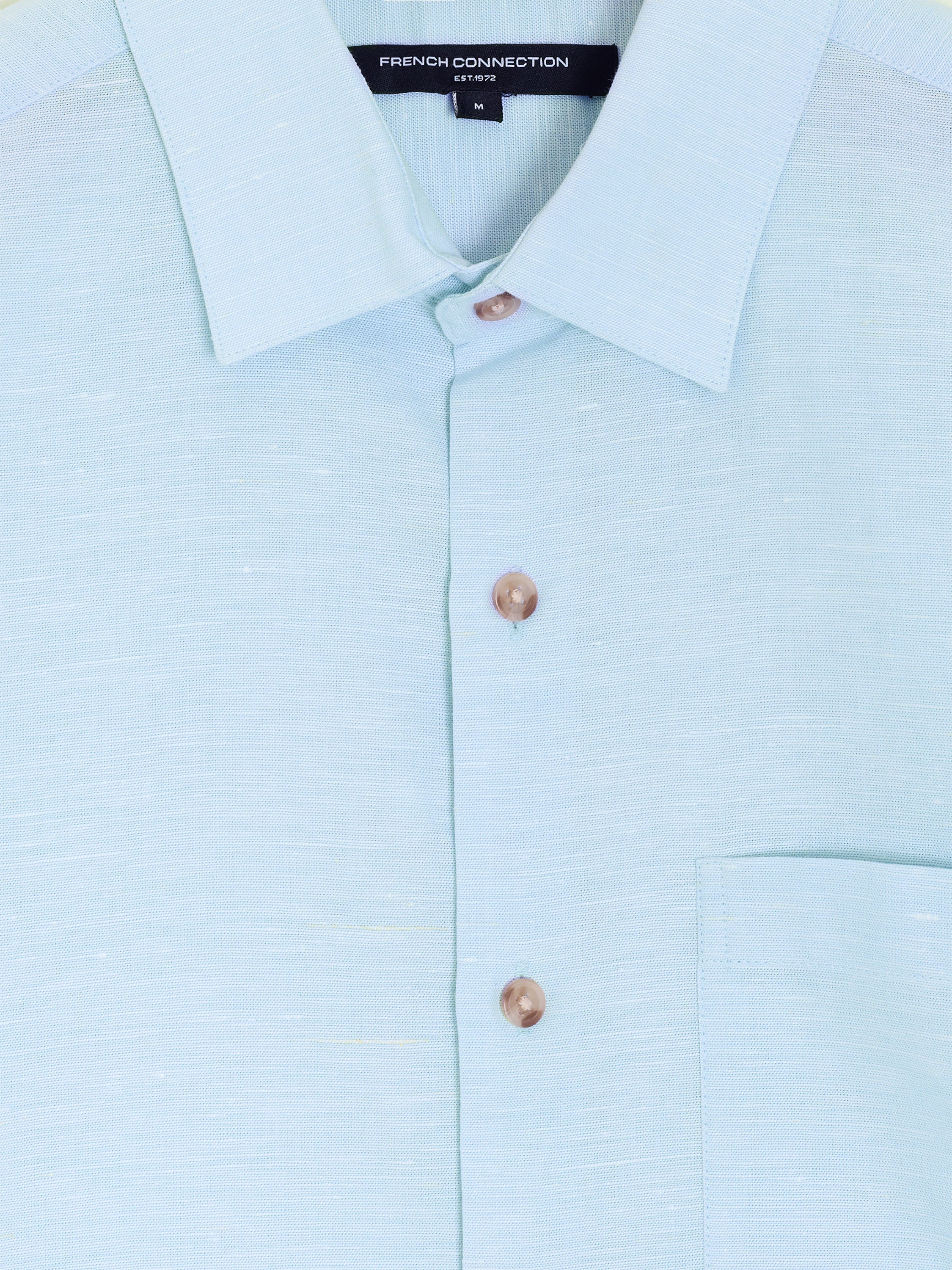 Short Sleeve Light Blue Linen Blend Shirt