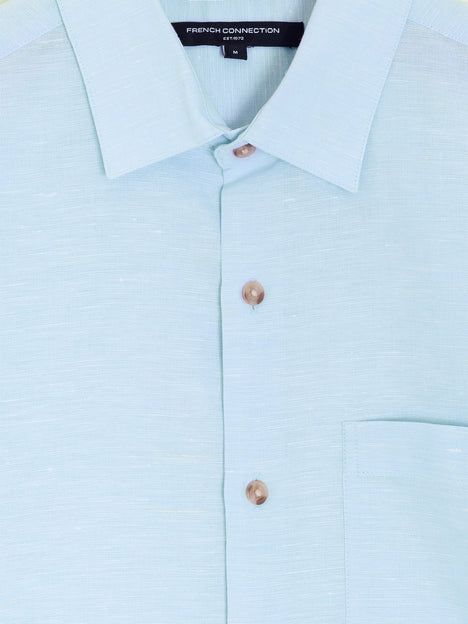 Short Sleeve Light Blue Linen Blend Shirt