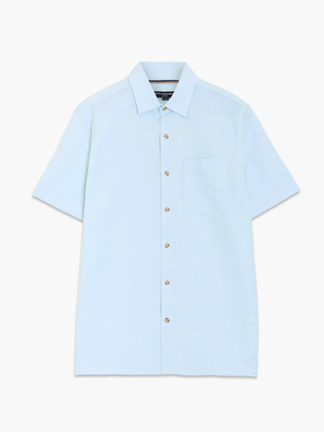 Short Sleeve Light Blue Linen Blend Shirt