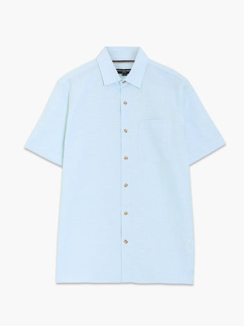 Short Sleeve Light Blue Linen Blend Shirt