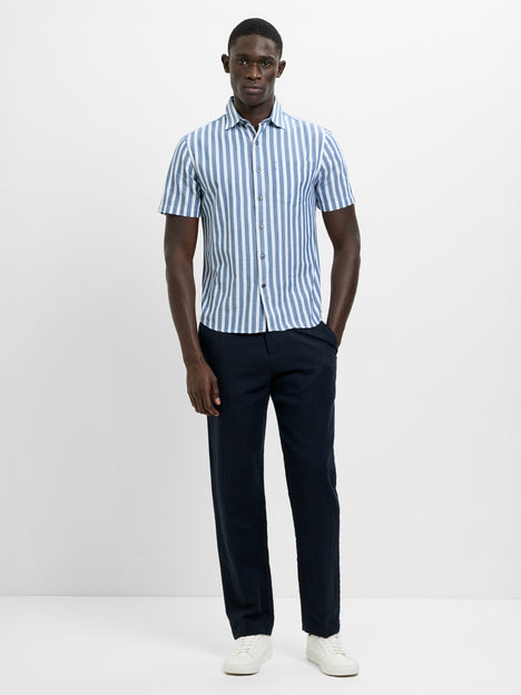 Short Sleeve Cotton Blue Striped Shirt